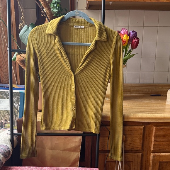 Reformation Chartreuse Ribbed Button-Up Top - Picture 1 of 5